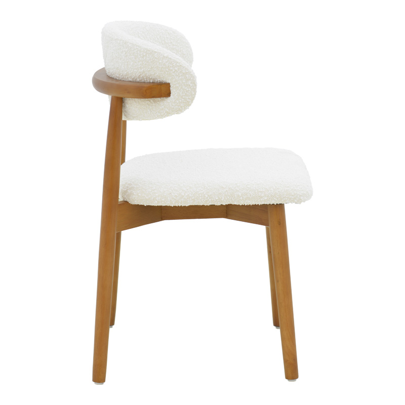 Καρέκλα Ubene pakoworld rubberwood σε καρυδί-μπουκλέ ύφασμα σε λευκή απόχρωση 51x56x79εκ