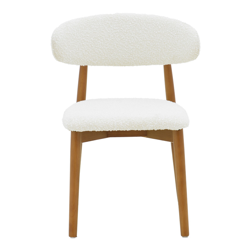 Καρέκλα Ubene pakoworld rubberwood σε καρυδί-μπουκλέ ύφασμα σε λευκή απόχρωση 51x56x79εκ