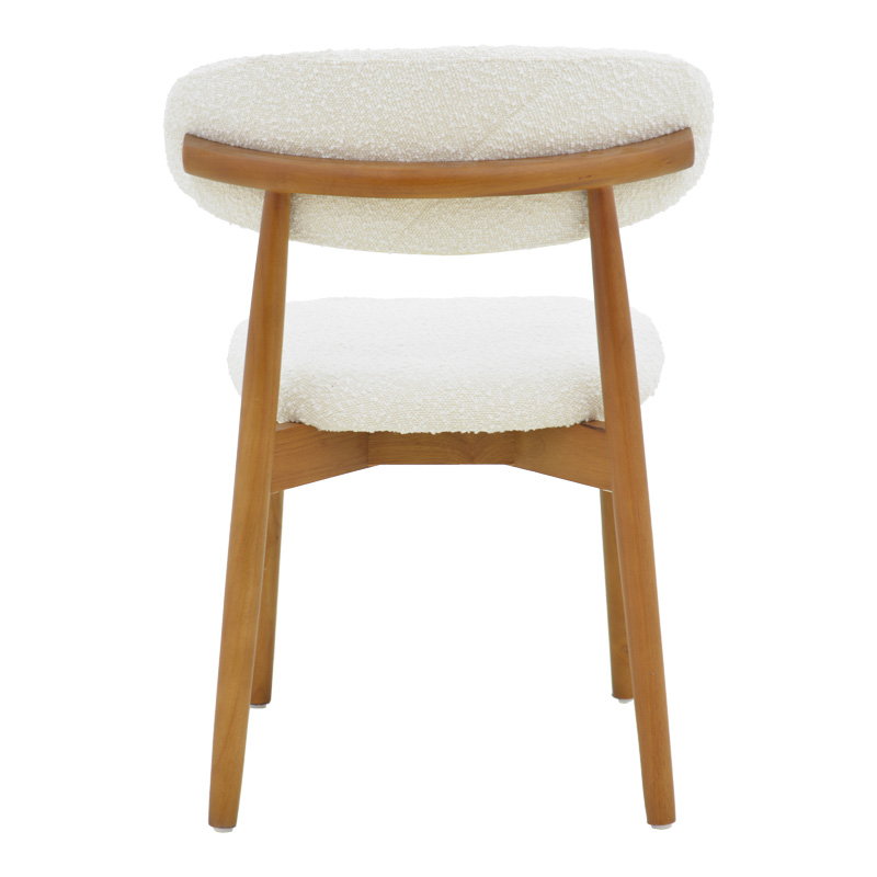 Καρέκλα Ubene pakoworld rubberwood σε καρυδί-μπουκλέ ύφασμα σε λευκή απόχρωση 51x56x79εκ