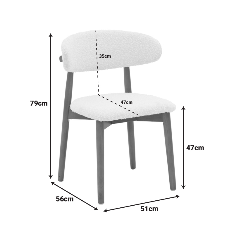 Καρέκλα Ubene pakoworld rubberwood σε καρυδί-μπουκλέ ύφασμα σε λευκή απόχρωση 51x56x79εκ