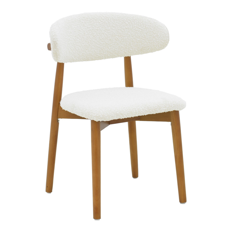 Καρέκλα Ubene pakoworld rubberwood σε καρυδί-μπουκλέ ύφασμα σε λευκή απόχρωση 51x56x79εκ