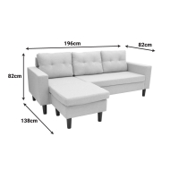 Γωνιακός καναπές αναστρέψιμος Maneli pakoworld ύφασμα μαύρο 196x138/77x82εκ