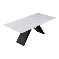 Τραπέζι Meja pakoworld Sintered stone λευκό με μεταλλικά πόδια σε μαύρη απόχρωση 200x100x76εκ