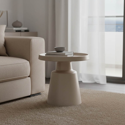 Βοηθητικό τραπέζι Ginoze pakoworld μέταλλο σε cappuccino απόχρωση Φ50x50.5εκ