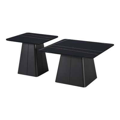 Τραπέζια σαλονιού Square pakoworld σετ 2 τεμ μέταλλο-sintered stone σε μαύρο μαρμάρου