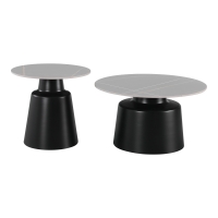 Τραπέζια σαλονιού Dualis pakoworld σετ 2 τεμ μαυρο μέταλλο-sintered stone σε γκρι μαρμάρου