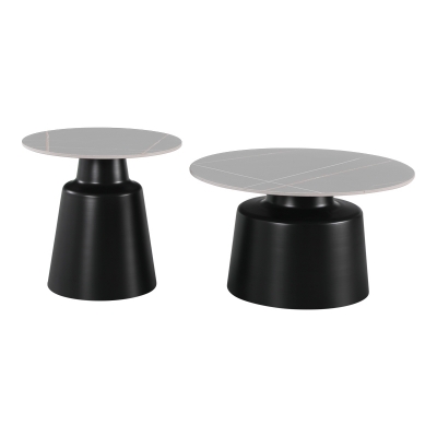 Τραπέζια σαλονιού Dualis pakoworld σετ 2 τεμ μαυρο μέταλλο-sintered stone σε γκρι μαρμάρου