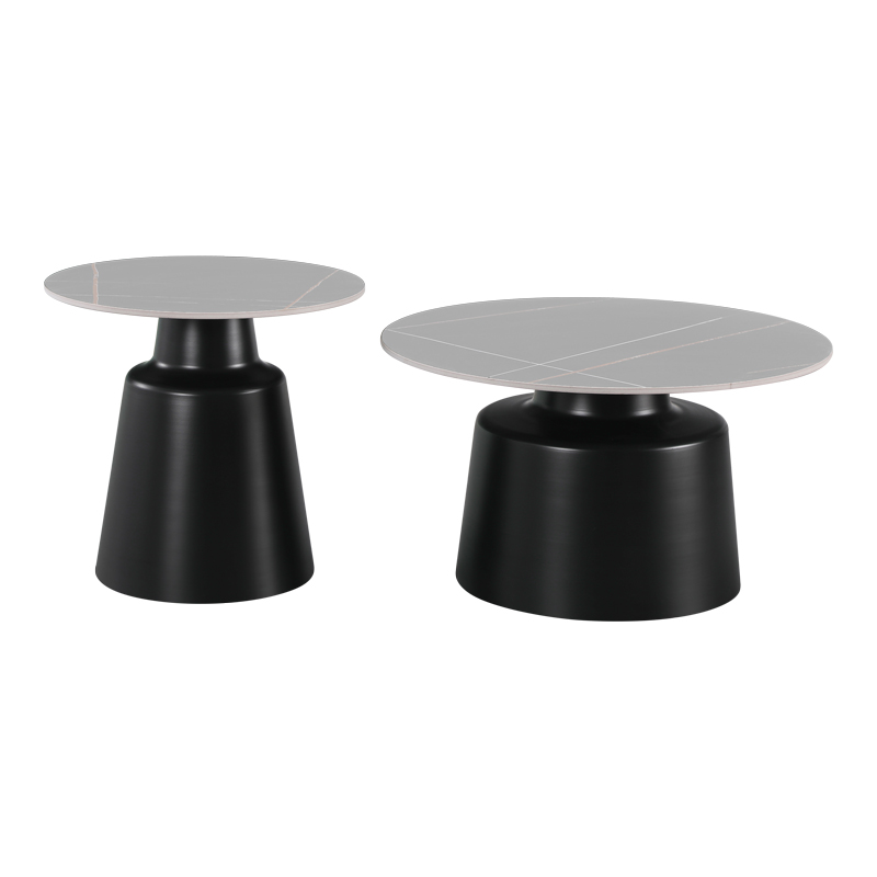 Τραπέζια σαλονιού Dualis pakoworld σετ 2 τεμ μαυρο μέταλλο-sintered stone σε γκρι μαρμάρου