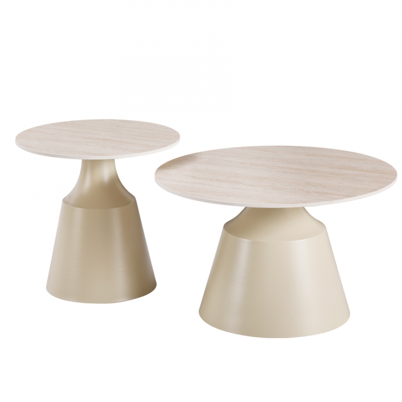 Τραπέζια σαλονιού Sculpt pakoworld σετ 2τεμ μέταλλο cappuccino- sintered stone σε όψης τραβερτίνης Τραπέζια σαλονιού Sculpt pakoworld σετ 2τεμ μέταλλο cappuccino- sintered stone σε όψης τραβερτίνης
