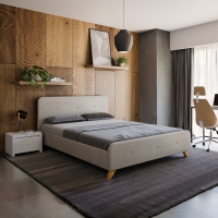 Κρεβάτι διπλό Restel pakoworld ύφασμα γκρι-μπεζ 160x200εκ