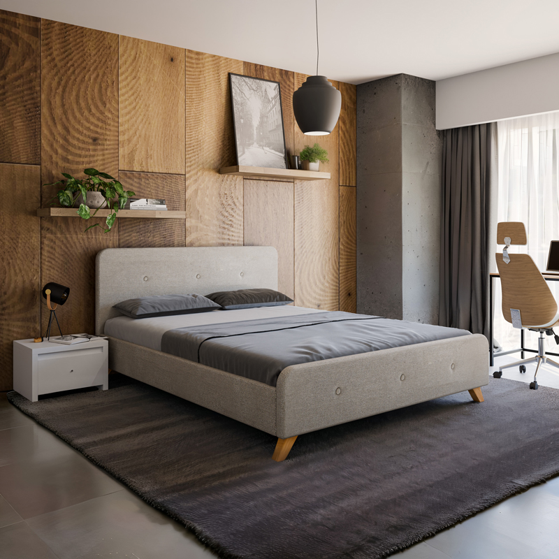 Κρεβάτι διπλό Restel pakoworld ύφασμα γκρι-μπεζ 160x200εκ