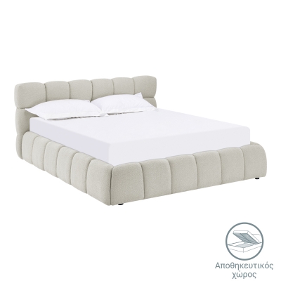 Κρεβάτι Jeby pakoworld ύφασμα σε μπεζ απόχρωση με αποθηκευτικό χώρο 160x200εκ
