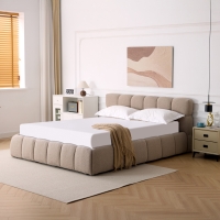 Κρεβάτι Jeby pakoworld ύφασμα σε κρεμ απόχρωση με αποθηκευτικό χώρο 160x200εκ
