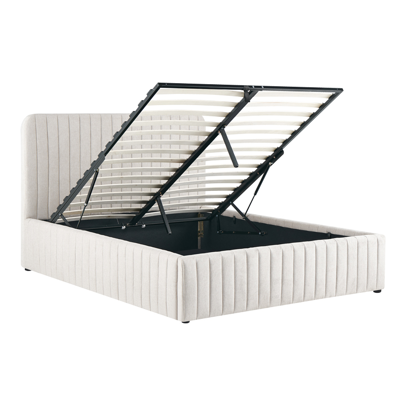 Κρεβάτι διπλό Zilin pakoworld ύφασμα μπεζ με αποθηκευτικό χώρο 160x200εκ