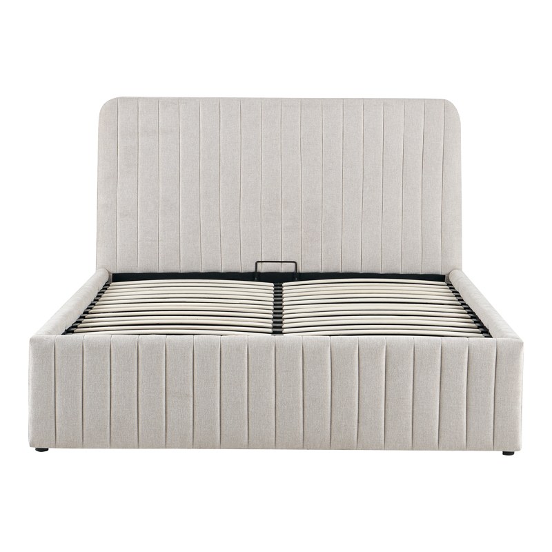 Κρεβάτι διπλό Zilin pakoworld ύφασμα μπεζ με αποθηκευτικό χώρο 160x200εκ