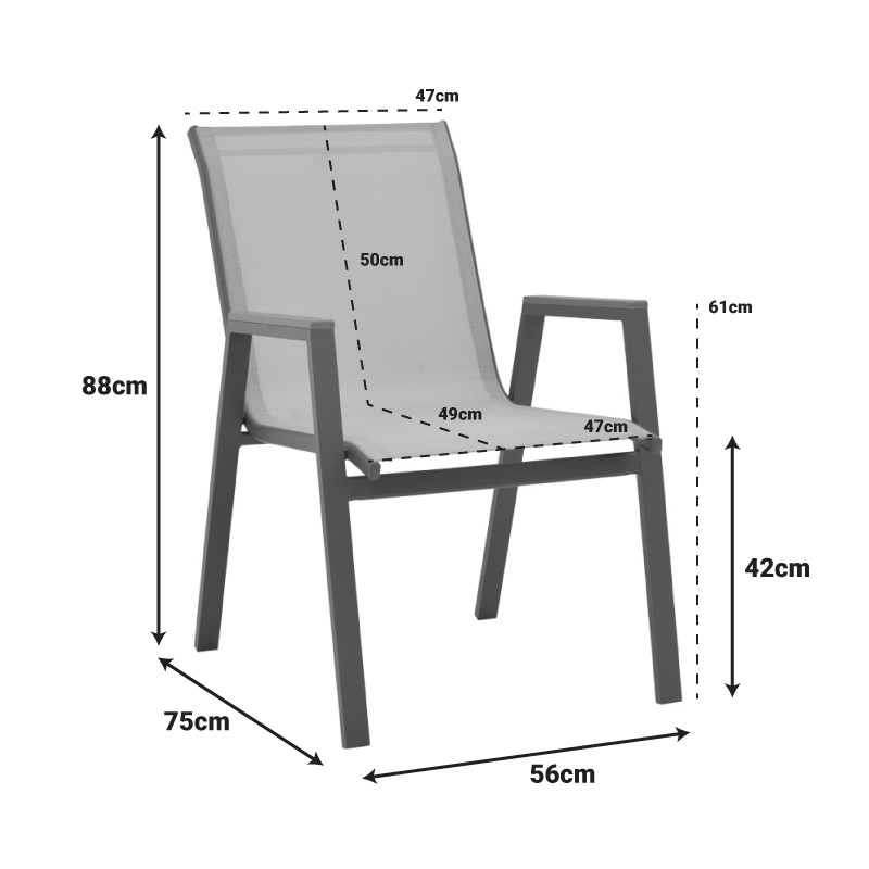 Πολυθρόνα Azelie pakoworld στοιβαζόμενη textilene ανθρακί-πόδι αλουμινίου ανθρακί-plywood μπράτσο 56x75x88εκ