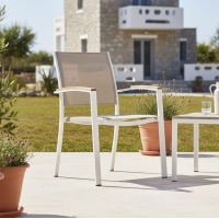 Πολυθρόνα Azelie pakoworld αλουμινίου σε απόχρωση textilene μπεζ και πόδι λευκό 56x75x88εκ