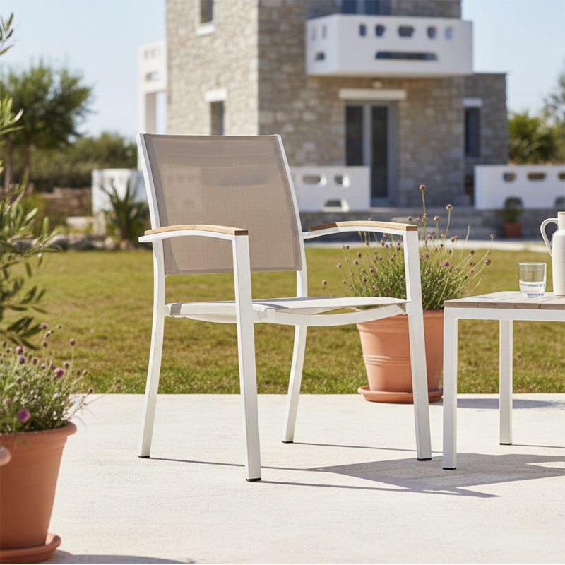 Πολυθρόνα Azelie pakoworld αλουμινίου σε απόχρωση textilene μπεζ και πόδι λευκό 56x75x88εκ