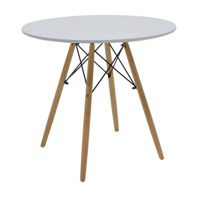 Τραπέζι Julita pakoworld MDF λευκό-πόδια σε φυσική απόχρωση Φ80x73εκ