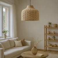 Φωτιστικό οροφής Ziquel Inart rattan σε φυσική απόχρωση Φ42x89εκ