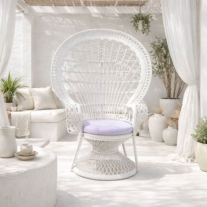 Πολυθρόνα Dorothy Inart με λευκό μαξιλάρι-λευκό rattan 115x53x147εκ