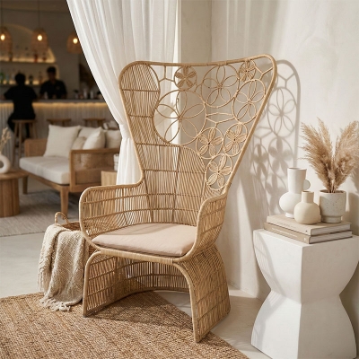 Πολυθρόνα Jake Inart με μπεζ μαξιλάρι-φυσικό rattan 110x86x145εκ Πολυθρόνα Jake Inart με μπεζ μαξιλάρι-φυσικό rattan 110x86x145εκ