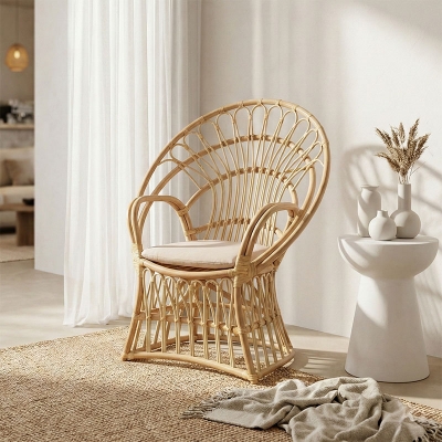 Πολυθρόνα Boloni Inart με μπεζ μαξιλάρι-φυσικό rattan 96x70x120εκ Πολυθρόνα Boloni Inart με μπεζ μαξιλάρι-φυσικό rattan 96x70x120εκ
