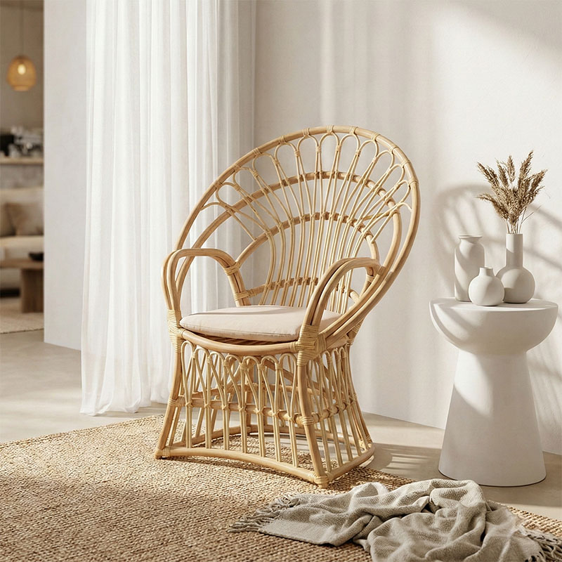Πολυθρόνα Boloni Inart με μπεζ μαξιλάρι-φυσικό rattan 96x70x120εκ