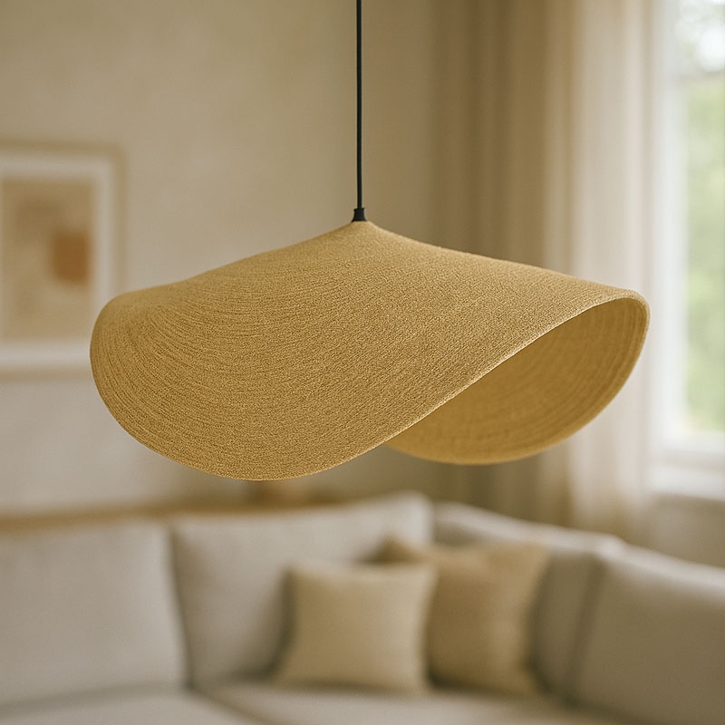 Φωτιστικό οροφής Fonlo Inart φυσικό ψάθα-μέταλλο Φ90x129εκ