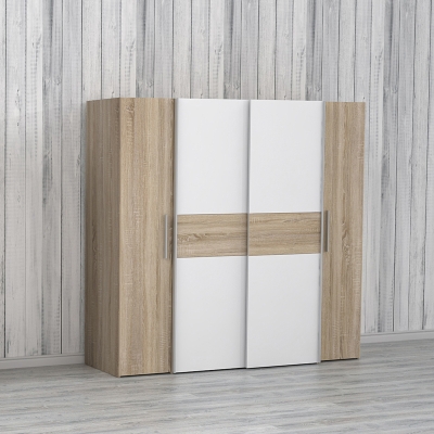 Ντουλάπα ρούχων Closet pakoworld τετράφυλλη sonoma oak-λευκό μελαμίνης 200x61.5x190.5εκ Ντουλάπα ρούχων Closet pakoworld τετράφυλλη sonoma oak-λευκό μελαμίνης 200x61.5x190.5εκ