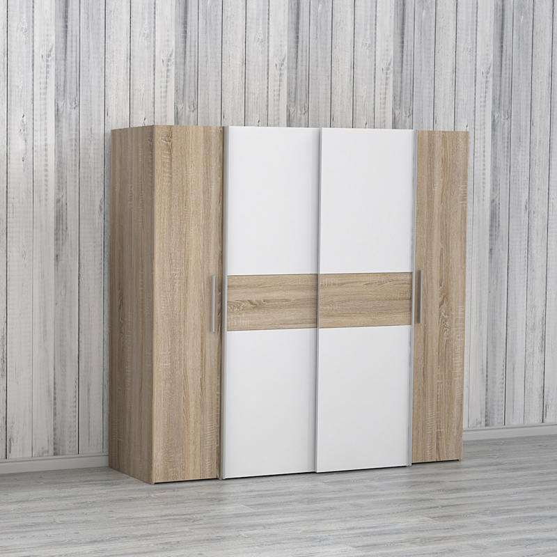 Ντουλάπα ρούχων Closet pakoworld τετράφυλλη sonoma oak-λευκό μελαμίνης 200x61.5x190.5εκ Ντουλάπα ρούχων Closet pakoworld τετράφυλλη sonoma oak-λευκό μελαμίνης 200x61.5x190.5εκ