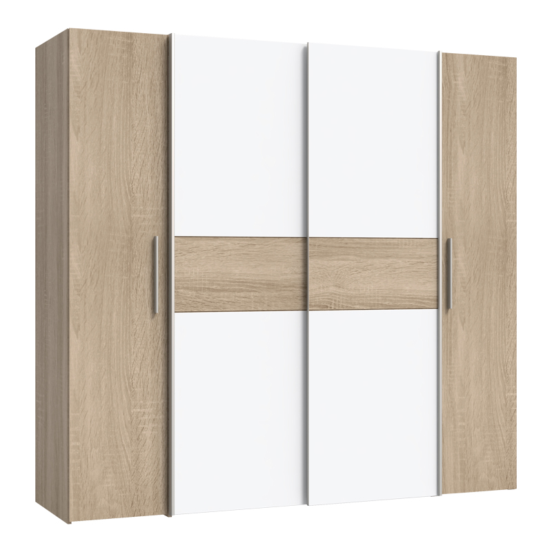 Ντουλάπα ρούχων Closet pakoworld τετράφυλλη sonoma oak-λευκό μελαμίνης 200x61.5x190.5εκ Ντουλάπα ρούχων Closet pakoworld τετράφυλλη sonoma oak-λευκό μελαμίνης 200x61.5x190.5εκ