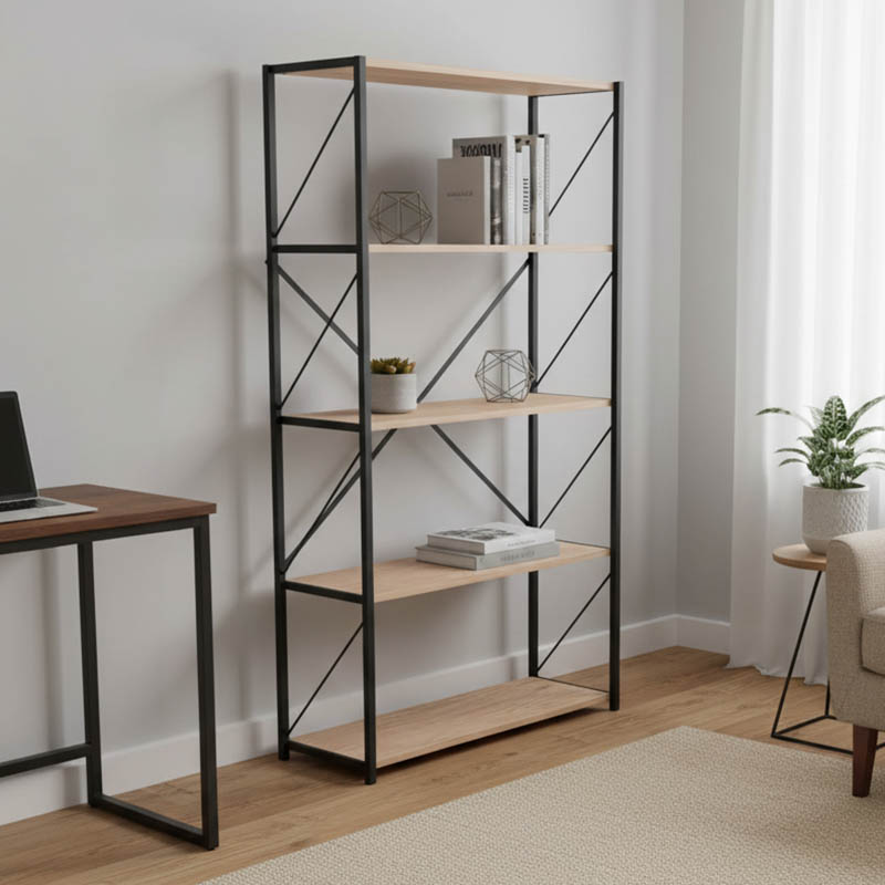 Βιβλιοθήκη Tikilmo pakoworld oak μελαμίνης-μαύρο μέταλλο 88x34x180εκ Βιβλιοθήκη Tikilmo pakoworld oak μελαμίνης-μαύρο μέταλλο 88x34x180εκ