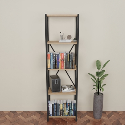 Βιβλιοθήκη Glase pakoworld oak μελαμίνης-μαύρο μέταλλο 40x30x150εκ Βιβλιοθήκη Glase pakoworld oak μελαμίνης-μαύρο μέταλλο 40x30x150εκ