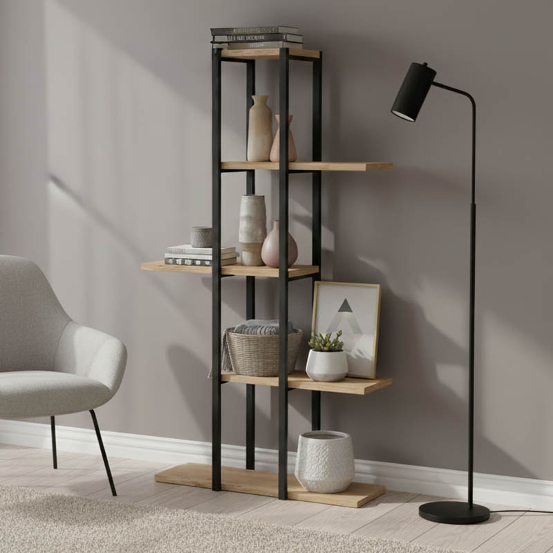 Επιδαπέδια ραφιέρα Ploko pakoworld oak μελαμίνης-μαύρο μέταλλο 60x24.7x111εκ