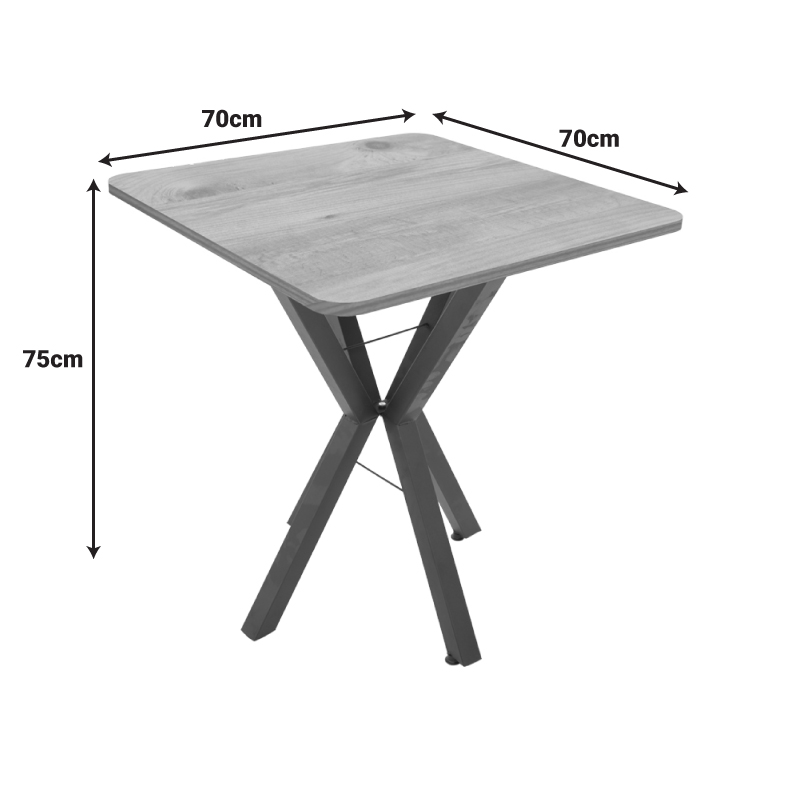 Τραπέζι Prestone pakoworld oak μελαμίνης-μαύρο μέταλλο 70x70x75εκ