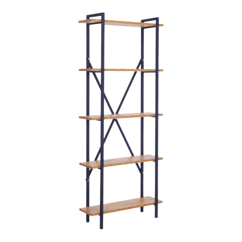 Βιβλιοθήκη Derena pakoworld oak με μαύρο μέταλλο 60x29x160εκ