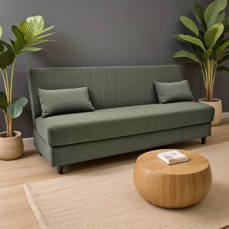 Καναπές-κρεβάτι με αποθηκευτικό χώρο τριθέσιος Romina pakoworld πράσινο ύφασμα 190x75x85εκ