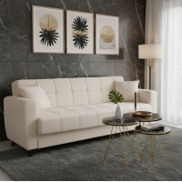 Καναπές-κρεβάτι με αποθηκευτικό χώρο τριθέσιος Modesto pakoworld κρεμ ύφασμα 215x85x80εκ