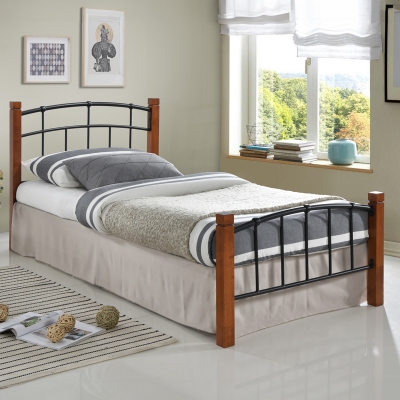 Κρεβάτι Mandy pakoworld ξύλο σε καρυδί απόχρωση-μαύρο μέταλλο 90x190εκ Κρεβάτι Mandy pakoworld ξύλο σε καρυδί απόχρωση-μαύρο μέταλλο 90x190εκ