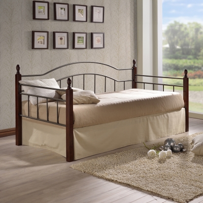 Καναπές-κρεβάτι Nika pakoworld ξύλο σε καρυδί απόχρωση-μαύρο μέταλλο 90x190εκ Καναπές-κρεβάτι Nika pakoworld ξύλο σε καρυδί απόχρωση-μαύρο μέταλλο 90x190εκ