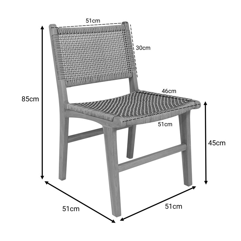 Καρέκλα Darien pakoworld σκελετός teak ξύλο σε φυσική απόχρωση και κρεμ-μαύρο pe σχοινί 52x62x86εκ