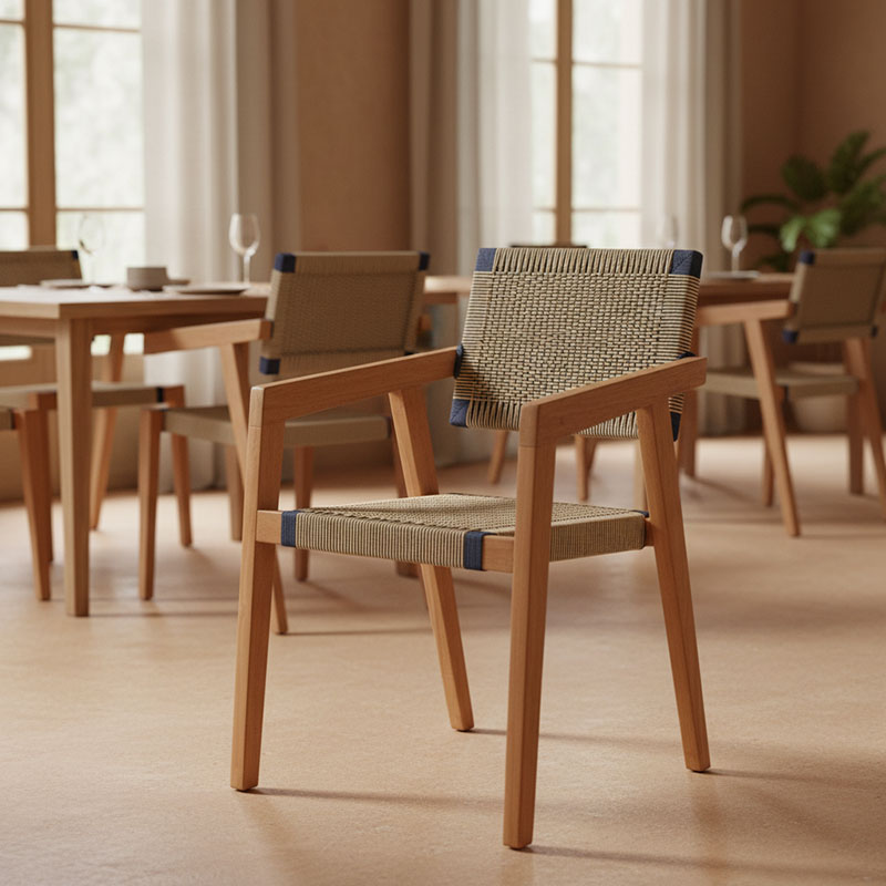 Πολυθρόνα Salama pakoworld σκελετός teak ξύλο σε φυσική απόχρωση και κρεμ-μαύρο pe σχοινί 57x60x85εκ