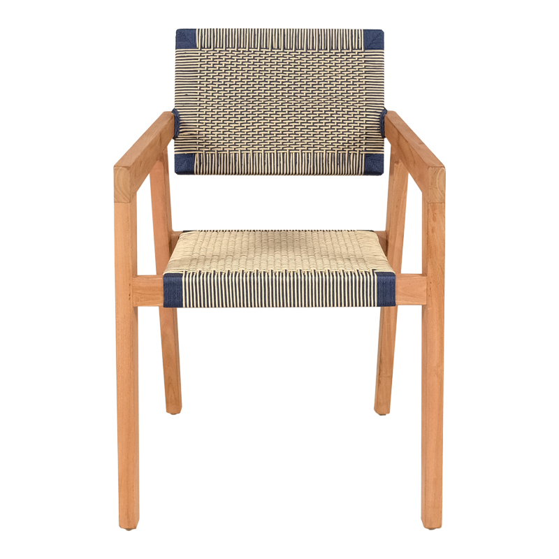 Πολυθρόνα Salama pakoworld σκελετός teak ξύλο σε φυσική απόχρωση και κρεμ-μαύρο pe σχοινί 57x60x85εκ