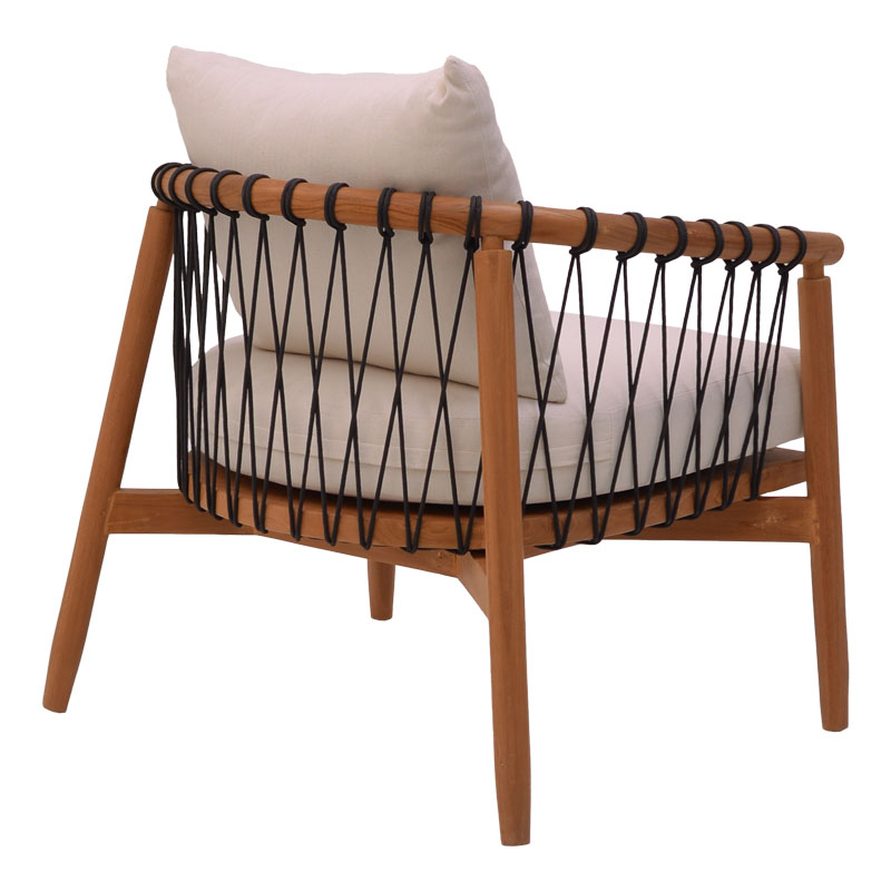 Πολυθρόνα Haribo pakoworld φυσικό teak ξύλο-μαύρο σχοινί-λευκο μαξιλάρι 80x76x72εκ Πολυθρόνα Haribo pakoworld φυσικό teak ξύλο-μαύρο σχοινί-λευκο μαξιλάρι 80x76x72εκ