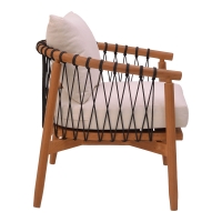 Πολυθρόνα Haribo pakoworld φυσικό teak ξύλο-μαύρο σχοινί-λευκο μαξιλάρι 80x76x72εκ Πολυθρόνα Haribo pakoworld φυσικό teak ξύλο-μαύρο σχοινί-λευκο μαξιλάρι 80x76x72εκ