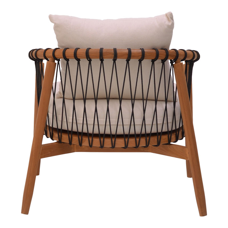 Πολυθρόνα Haribo pakoworld φυσικό teak ξύλο-μαύρο σχοινί-λευκο μαξιλάρι 80x76x72εκ Πολυθρόνα Haribo pakoworld φυσικό teak ξύλο-μαύρο σχοινί-λευκο μαξιλάρι 80x76x72εκ