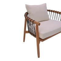 Πολυθρόνα Haribo pakoworld φυσικό teak ξύλο-μαύρο σχοινί-λευκο μαξιλάρι 80x76x72εκ Πολυθρόνα Haribo pakoworld φυσικό teak ξύλο-μαύρο σχοινί-λευκο μαξιλάρι 80x76x72εκ