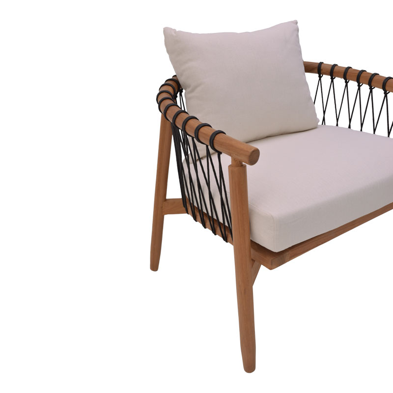 Πολυθρόνα Haribo pakoworld φυσικό teak ξύλο-μαύρο σχοινί-λευκο μαξιλάρι 80x76x72εκ Πολυθρόνα Haribo pakoworld φυσικό teak ξύλο-μαύρο σχοινί-λευκο μαξιλάρι 80x76x72εκ