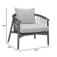 Πολυθρόνα Haribo pakoworld φυσικό teak ξύλο-μαύρο σχοινί-λευκο μαξιλάρι 80x76x72εκ Πολυθρόνα Haribo pakoworld φυσικό teak ξύλο-μαύρο σχοινί-λευκο μαξιλάρι 80x76x72εκ